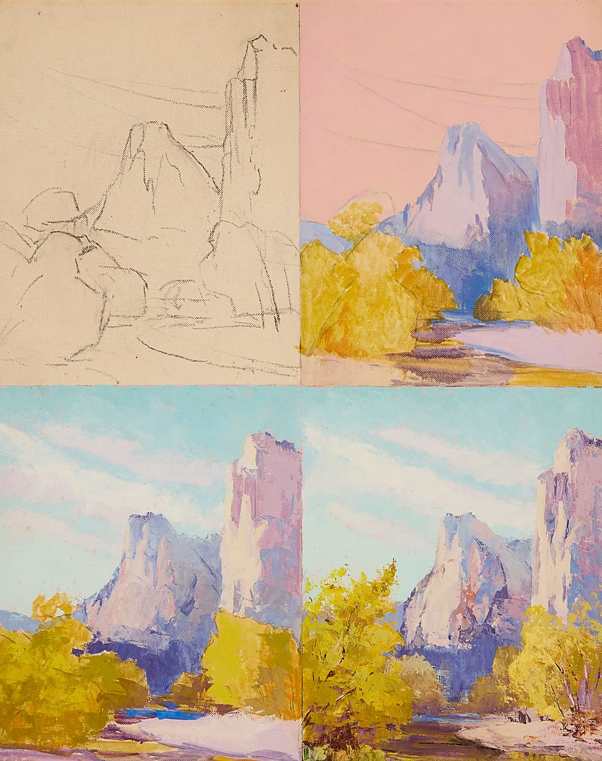 Nell Walker Warner (1891-1970) Landscape demonstration Oil and pencil on canvasboard Signed (1 of 5)
