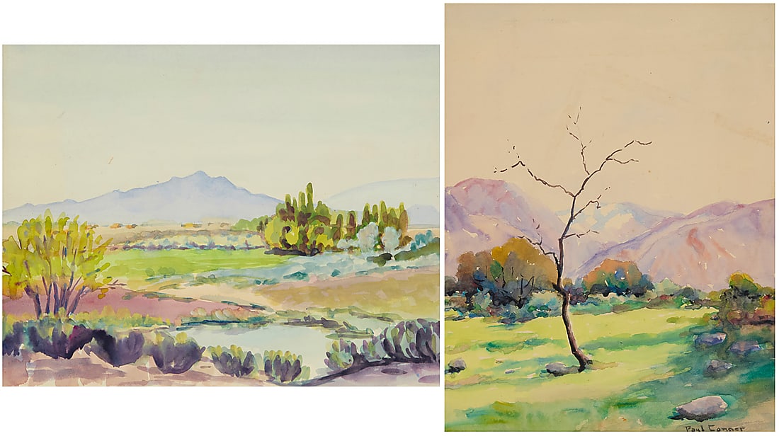 Paul Conner (1881-1968) Two works: California landscape with a stream Watercolor on paper (1 of 9)
