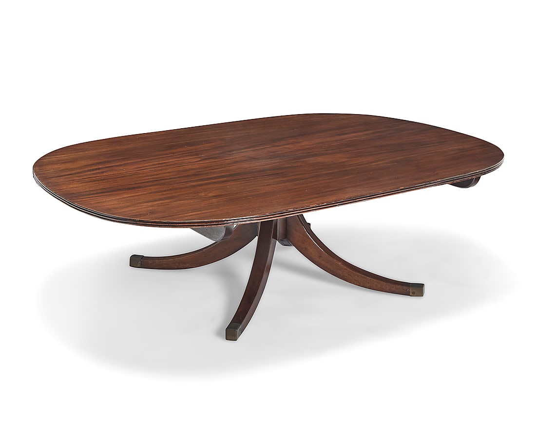 A George III style mahogany coffee table 20th century Raised on four splayed legs 18" H x 62" W x (1 of 7)