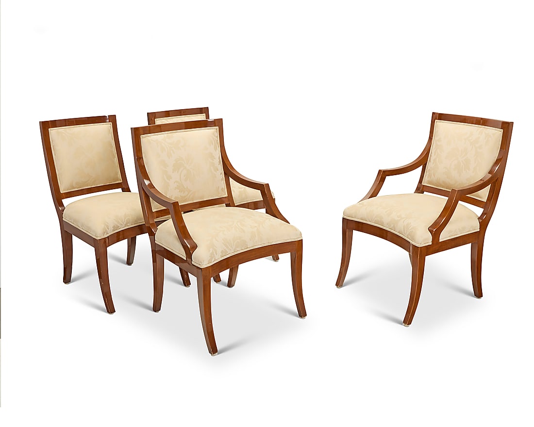 Sally Sirkin Lewis (b. 1932) A set of four mahogany dining chairs for J. Robert Scott, late 20th: Sally Sirkin Lewis (b. 1932) A set of four mahogany dining chairs for J. Robert Scott, late 20th century With manufacturer's applied label Comprising two armchairs and two side chairs 4 pieces Each ar