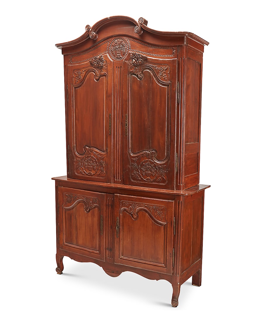 A Louis XV Provincial buffet a deux corps 18th/19th century Surmounted by a scroll cornice, the (1 of 11)