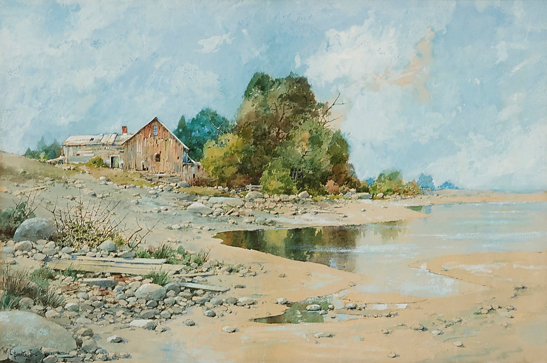 William Louis Sonntag Jr (1869-1898), "Minus Tide": William Louis Sonntag Jr (1869-1898) "Minus Tide" Watercolor on paper Signed lower left: W.L. Sonntag Jr.; titled by repute Sight: 13 3/4 x 20 3/4in Provenance: Private estate sale, Chesapeake B
