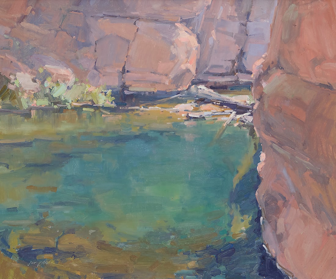 Jill Carver (b. 1968) "Along Oak Creek" Oil on canvas With the incised signature lower left:: Jill Carver (b. 1968) "Along Oak Creek" Oil on canvas With the incised signature lower left: Jill Carver; signed again with artist's copyright, and titled on the stretcher 20 x 24in