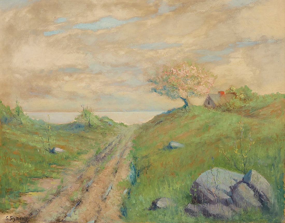 In the manner of George Gardner Symons (1861-1930) Path in a landscape Oil on canvas Bears: In the manner of George Gardner Symons (1861-1930) Path in a landscape Oil on canvas Bears signature lower left: G. Symons 22 x 28in