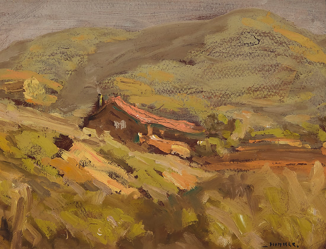 Clarence Hinkle (1880-1960), A house in the hills: Clarence Hinkle (1880-1960) A house in the hills Oil on board Signed lower right: - Hinkle Sight: 10 x 13 1/4in