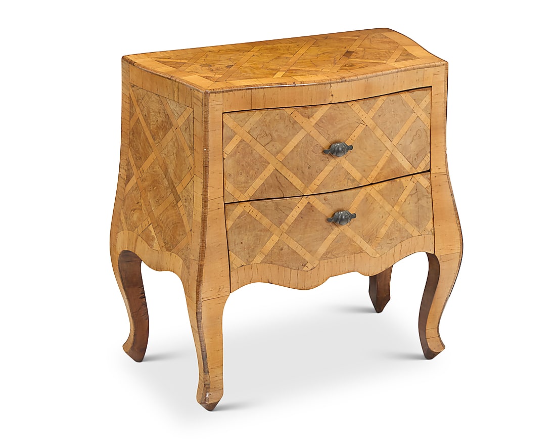 A small Louis XV style parquetry commode Late 20th century With shaped front, burlwood veneer, and (1 of 5)