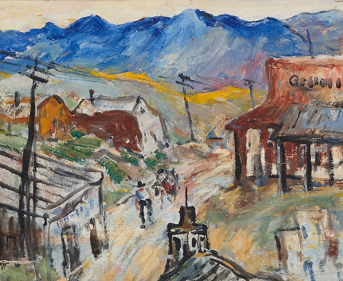 Attributed to Otto Schneider (1865-1950) Western town, circa 1920s Oil on canvas Unsigned; (1 of 5)