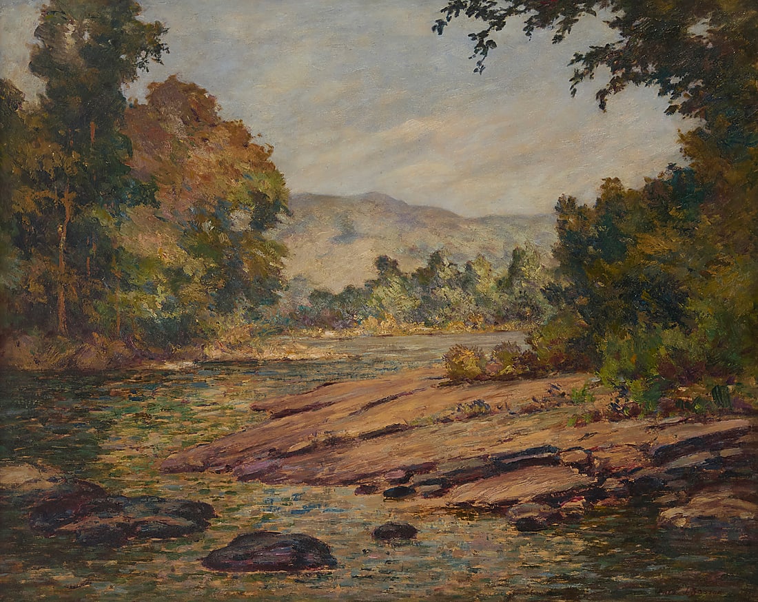 Frederick James Boston (1855-1932) Stream through a New England landscape Oil on canvas Signed: Frederick James Boston (1855-1932) Stream through a New England landscape Oil on canvas Signed lower right: Fred. J. Boston 24 x 30in