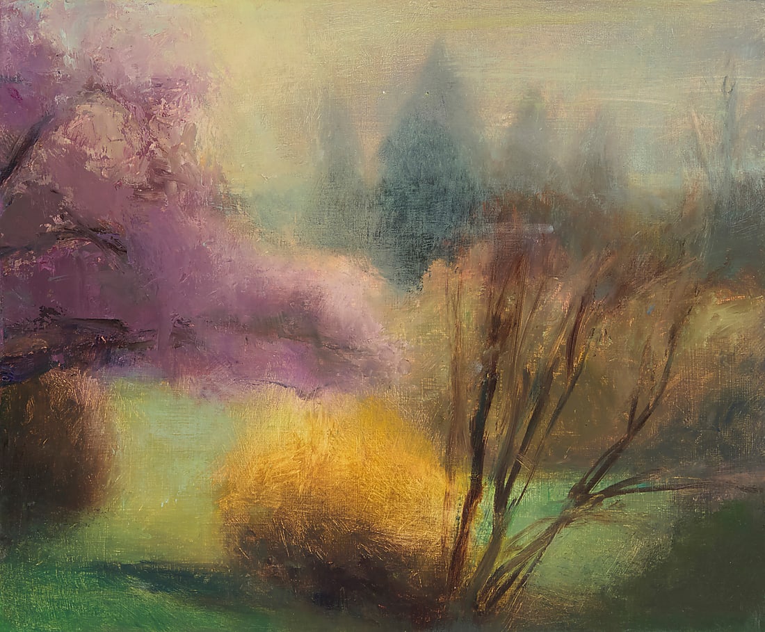 Suzanne Wiggin (b. 1962) "Spring," 2000 Oil on panel Signed, titled, dated, and inscribed verso: (1 of 6)