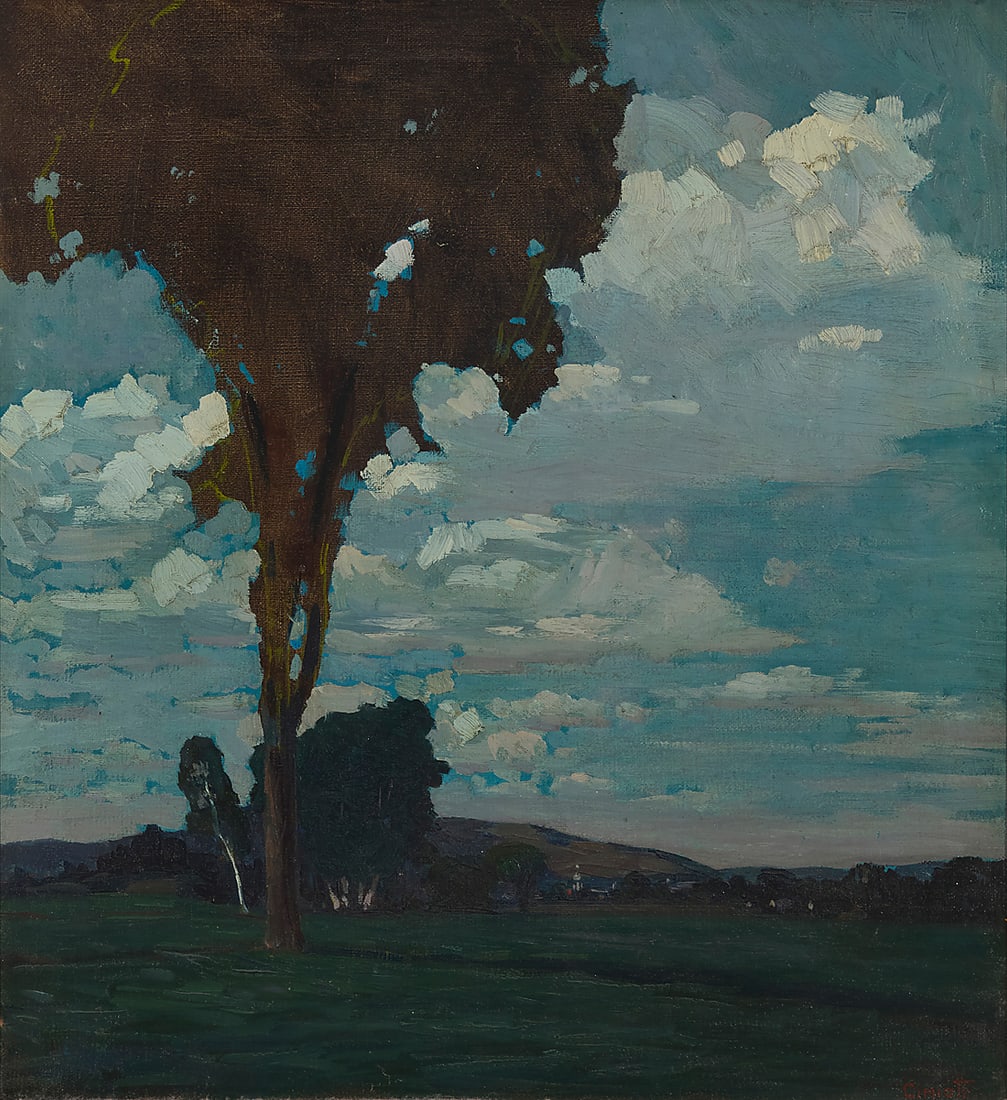 Gustave Cimiotti Jr. (1875-1969) Nocturnal landscape Oil on canvas Signed lower right: Cimiotti;: Gustave Cimiotti Jr. (1875-1969) Nocturnal landscape Oil on canvas Signed lower right: Cimiotti; inscribed "C-755," verso, possibly in another hand 24 x 22in Provenance: Sold: Nadeau's Auction G