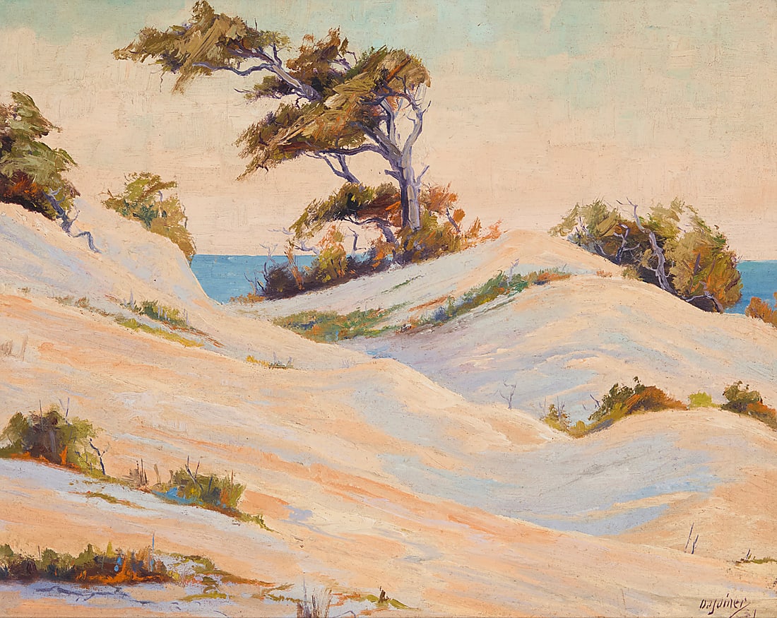 Luther DeJoiner (1886-1954), Coastal sand dunes, 1931: Luther DeJoiner (1886-1954) Coastal sand dunes, 1931 oil on canvasboard Signed and dated lower right: DeJoiner / 31 12 x 15in