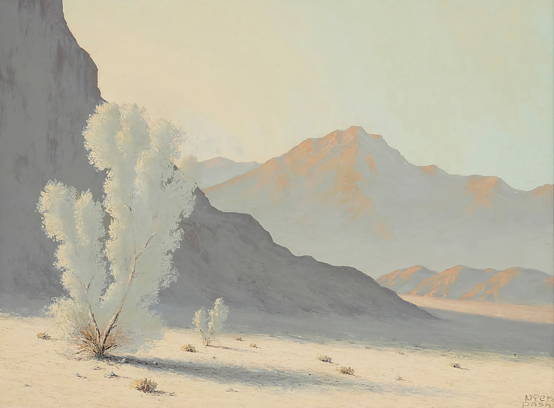 Nick Pasko (20th Century), Desert landscape: Nick Pasko (20th Century) Desert landscape Oil on Masonite With the incised signature lower right: Nick Pasko 18 x 24in Provenance: Sold: Foundation for Appraisal Education Charity Auction, May 5,