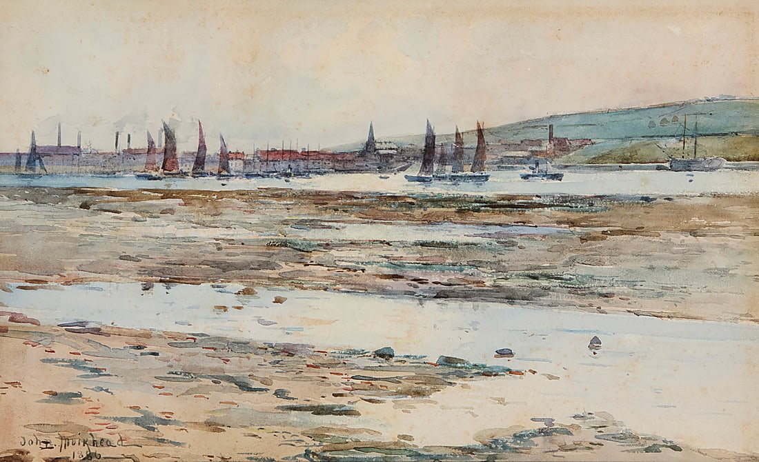 John Muirhead (1863-1927), Distant boats, 1886: John Muirhead (1863-1927) Distant boats, 1886 Watercolor on paper Signed and dated lower left: John Muirhead / 1886 Sight: 9 1/2 x 15 1/2in Provenance: The Collection of Sybil Rosen and Robert Fisher