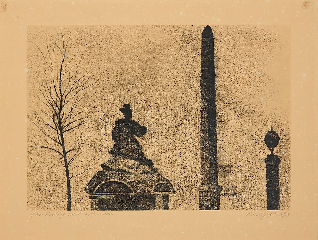 R.B. Kitaj (1932-2007) "Place de la Concorde," 1982-83 Soft ground etching on tan Richard de Bas (1 of 6)