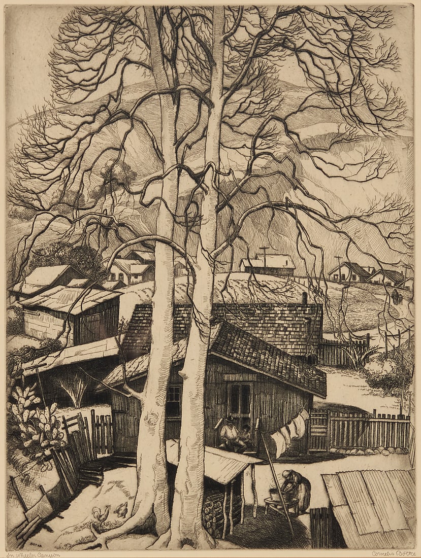 Cornelis Botke (1887-1954), "In Wheeler Canyon," 1939: Cornelis Botke (1887-1954) "In Wheeler Canyon," 1939 Etching on paper From the edition of unknown size Signed and titled in pencil in the lower margin: Cornelius Botke Plate: 11 7/8 x 8 7/8in; Sight: