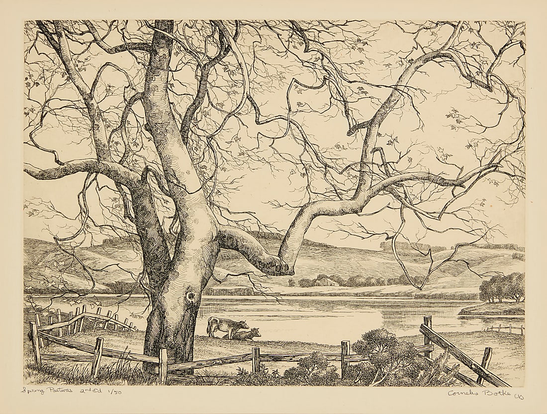 Cornelis Botke (1887-1954) "Spring Pastures" Etching on paper Edition: 1/50 (2nd edition), (1 of 6)
