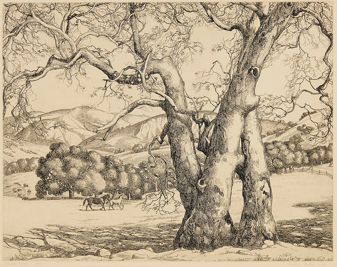 Cornelis Botke (1887-1954) "Ferndale Ranch" Etching on paper Edition: 12/50, presumably printed (1 of 6)