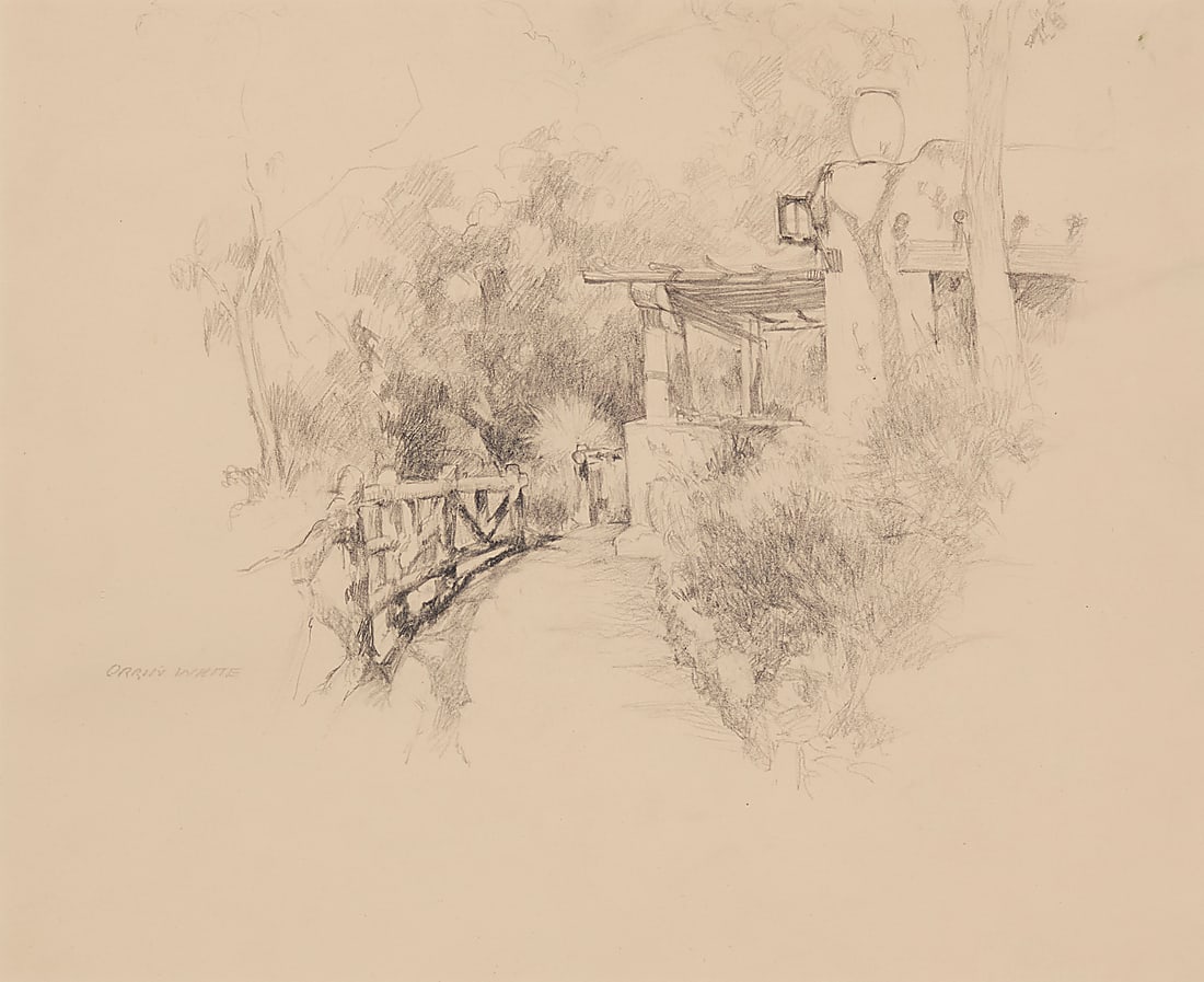 Orrin White (1883-1969) A path into an adobe house Pencil on paper Signed in pencil lower left: (1 of 5)