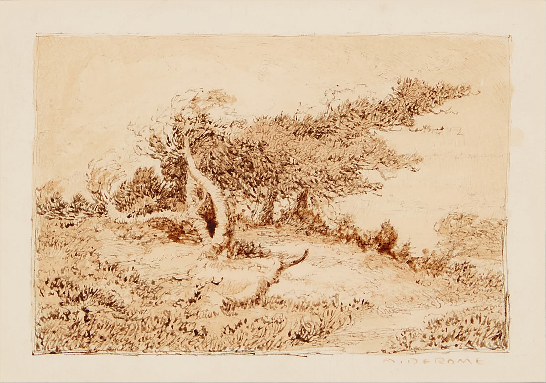 Albert Thomas De Rome (1885-1959) Windswept tree Ink and watercolor on paper Signed lower right: (1 of 7)