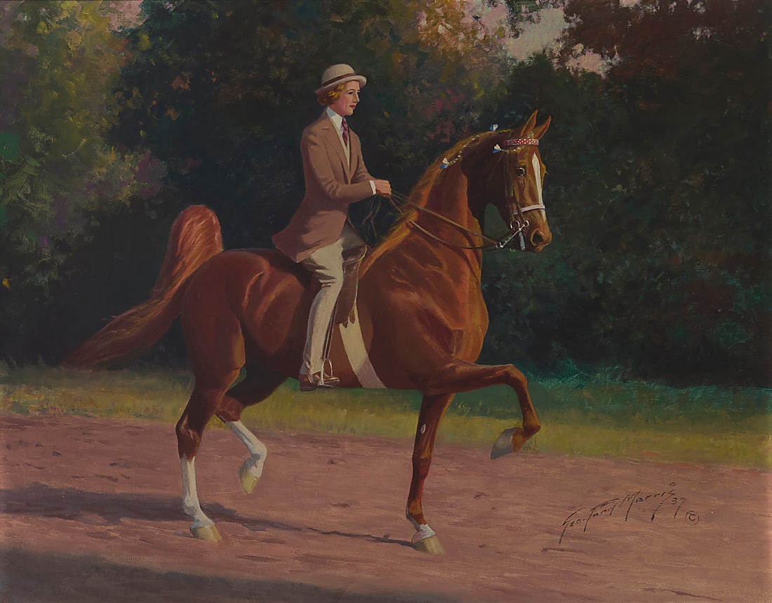 George Ford Morris (1873-1960), Horse and rider, 1937: George Ford Morris (1873-1960) Horse and rider, 1937 Oil on canvas Signed and dated lower right: George Ford Morris '37 / © 22 x 28 1/8in Provenance: Private estate, California