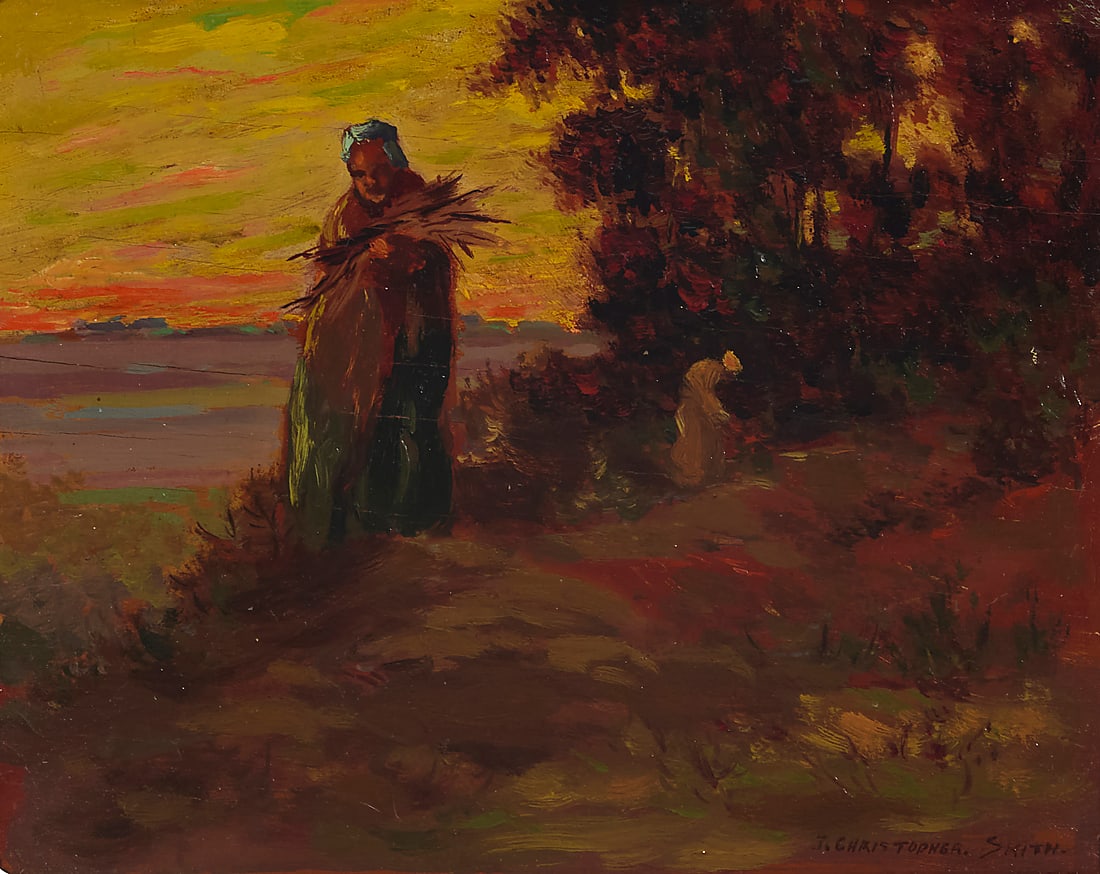 John Christopher Smith (1891-1943) "Gathering Fagots," 1926 Oil on board Signed lower right: J. (1 of 7)