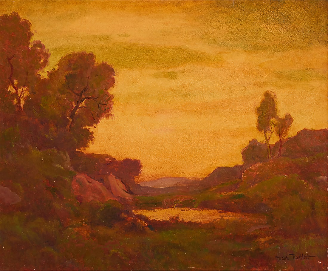 Dana Bartlett (1882-1957) Sunset landscape Oil on board Signed lower right: Dana Bartlett 20 x (1 of 5)