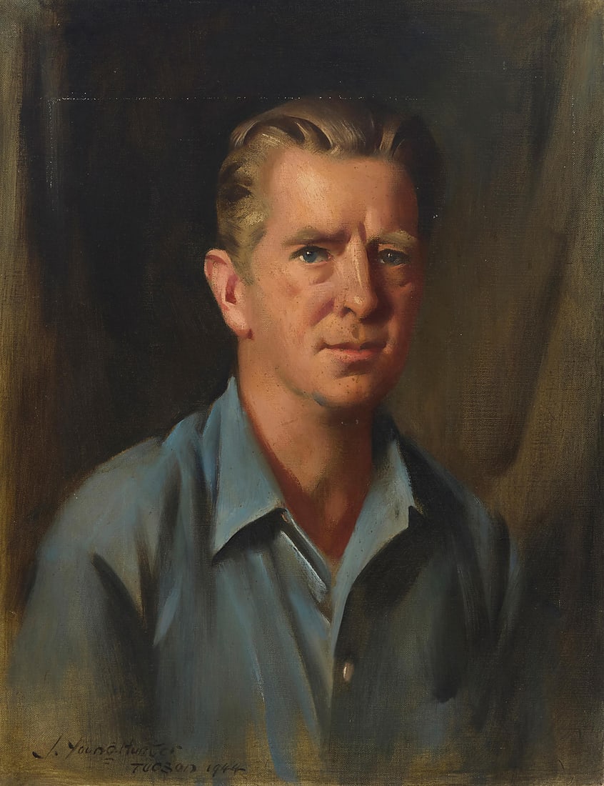John Young-Hunter (1874-1955) Portrait of a man, 1944 Oil on canvas Signed, dated, and inscribed: John Young-Hunter (1874-1955) Portrait of a man, 1944 Oil on canvas Signed, dated, and inscribed lower left: J. Young-Hunter / 1944 / "Tucson" 26 x 20 1/4in