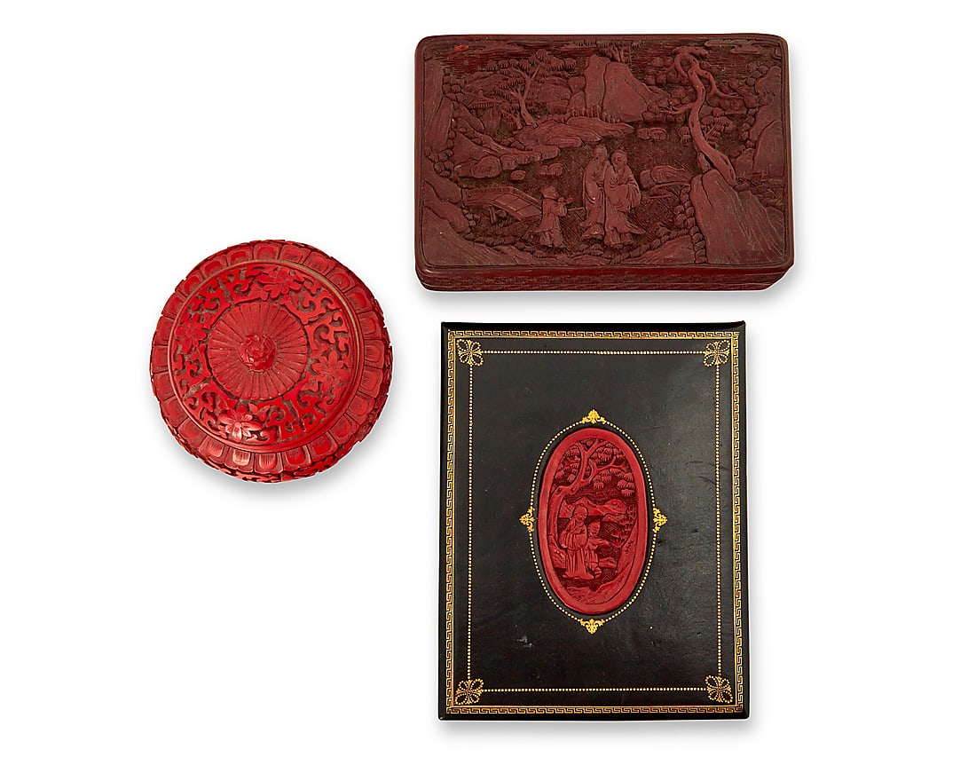 Three Asian cinnabar style items - 2