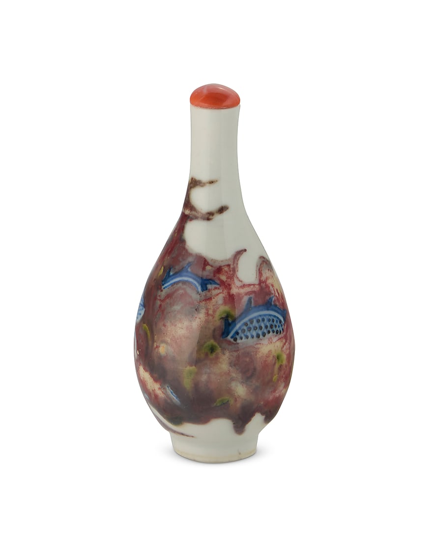 A Chinese polychrome porcelain snuff bottle 18th/19th century or later With dragon figure to body (1 of 4)