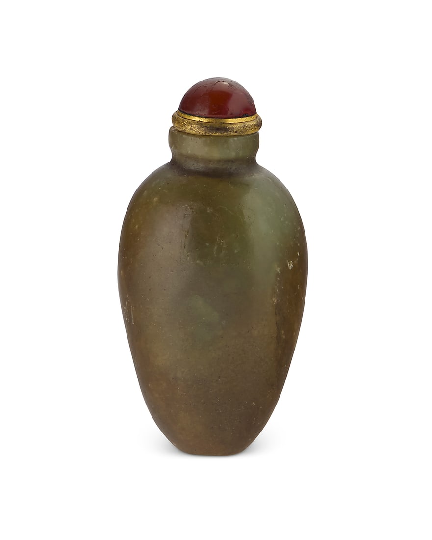 A Chinese carved hardstone snuff bottle Qing Dynasty (1644-1912) or later With glass lid 2.75" H x (1 of 3)