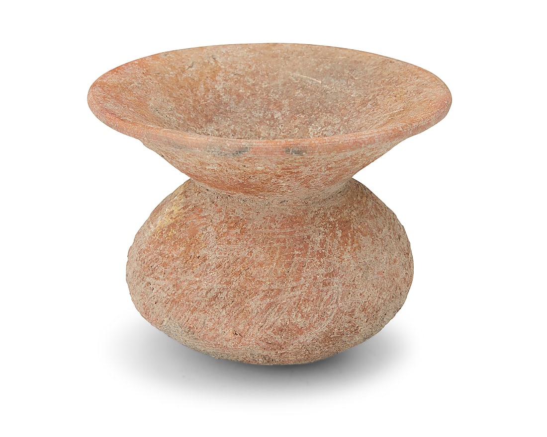 A Southeast Asian pottery vessel 20th century or earlier Possibly Thai Ban Chiang pottery 4.125" H: A Southeast Asian pottery vessel 20th century or earlier Possibly Thai Ban Chiang pottery 4.125" H x 5" Dia.