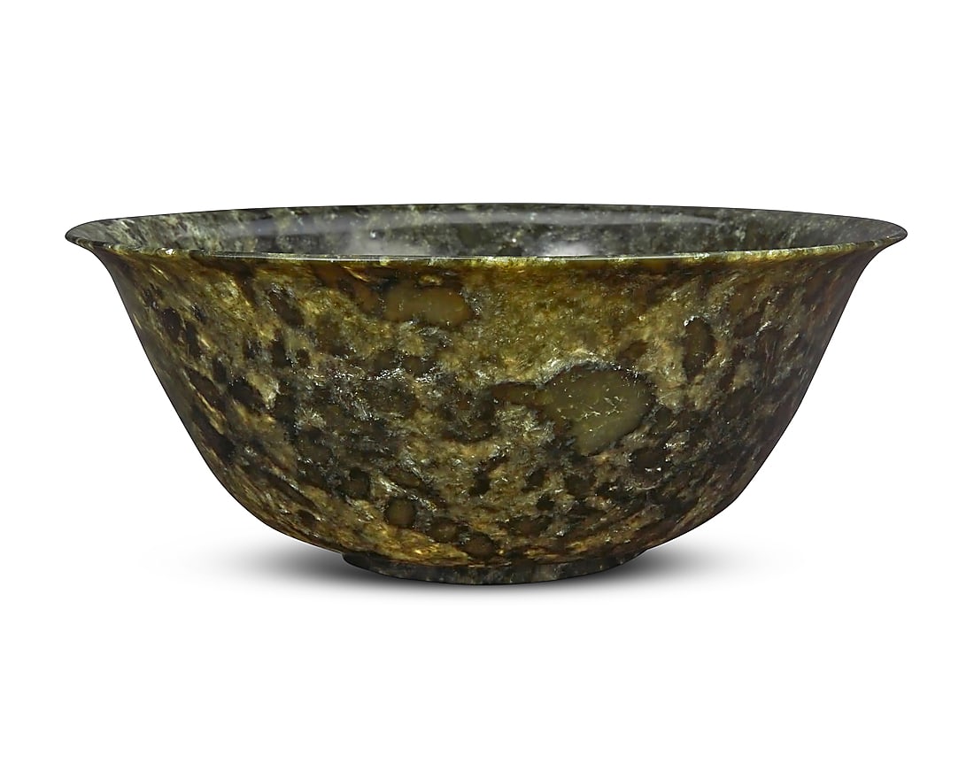 A Chinese carved hardstone bowl: A Chinese carved hardstone bowl 20th century Housed in a custom fitted case Bowl: 4" H x 10.125" Dia.; Case: 9.375" H x 12.25" W x 12.25" D Provenance: The Estate of George David Sturges Sold: John Mo