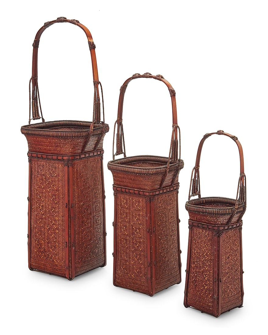 Three Indonesian woven Ikebana baskets Mid/late 20th century In graduated sizes 3 pieces Largest: (1 of 4)
