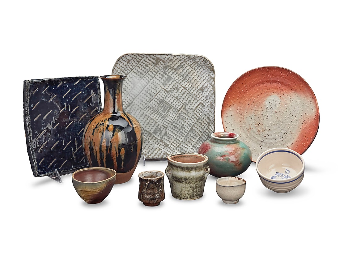 A collection of ten Japanese studio stoneware items Mid/late 20th century Most variously impressed (1 of 6)