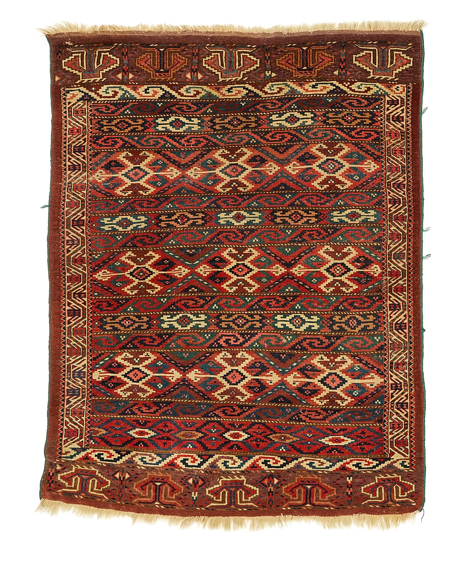 A Turkoman rug Early 20th century Wool on wool foundation 5' 1.5" L x 4' 1.5" W (1 of 3)