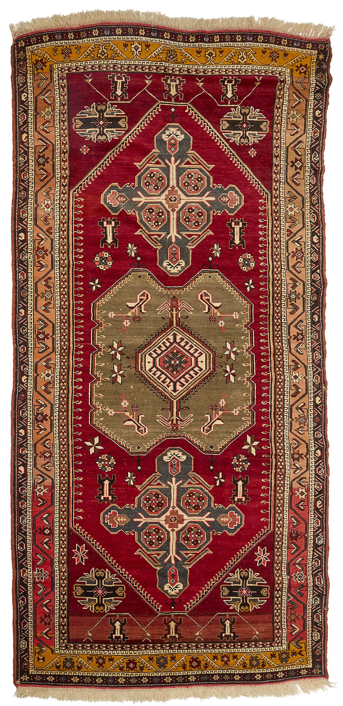 A Turkish rug Mid-20th century Wool on cotton foundation 10' 4" L x 4' 10" W: A Turkish rug Mid-20th century Wool on cotton foundation 10' 4" L x 4' 10" W