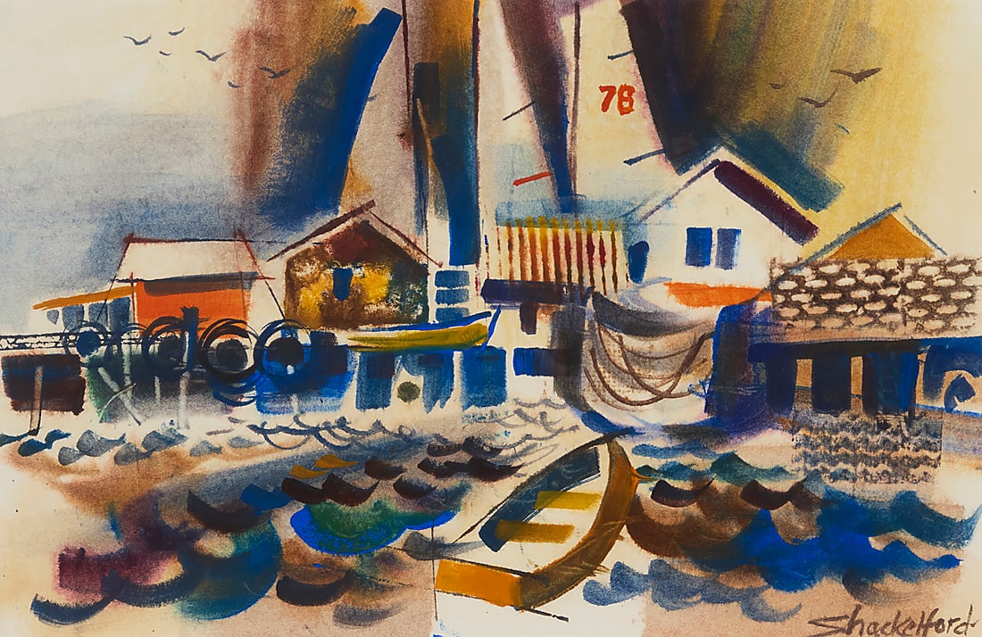 Bud Shackelford (1918-2005), "Harbor Views" (Balboa, CA) (1 of 6)