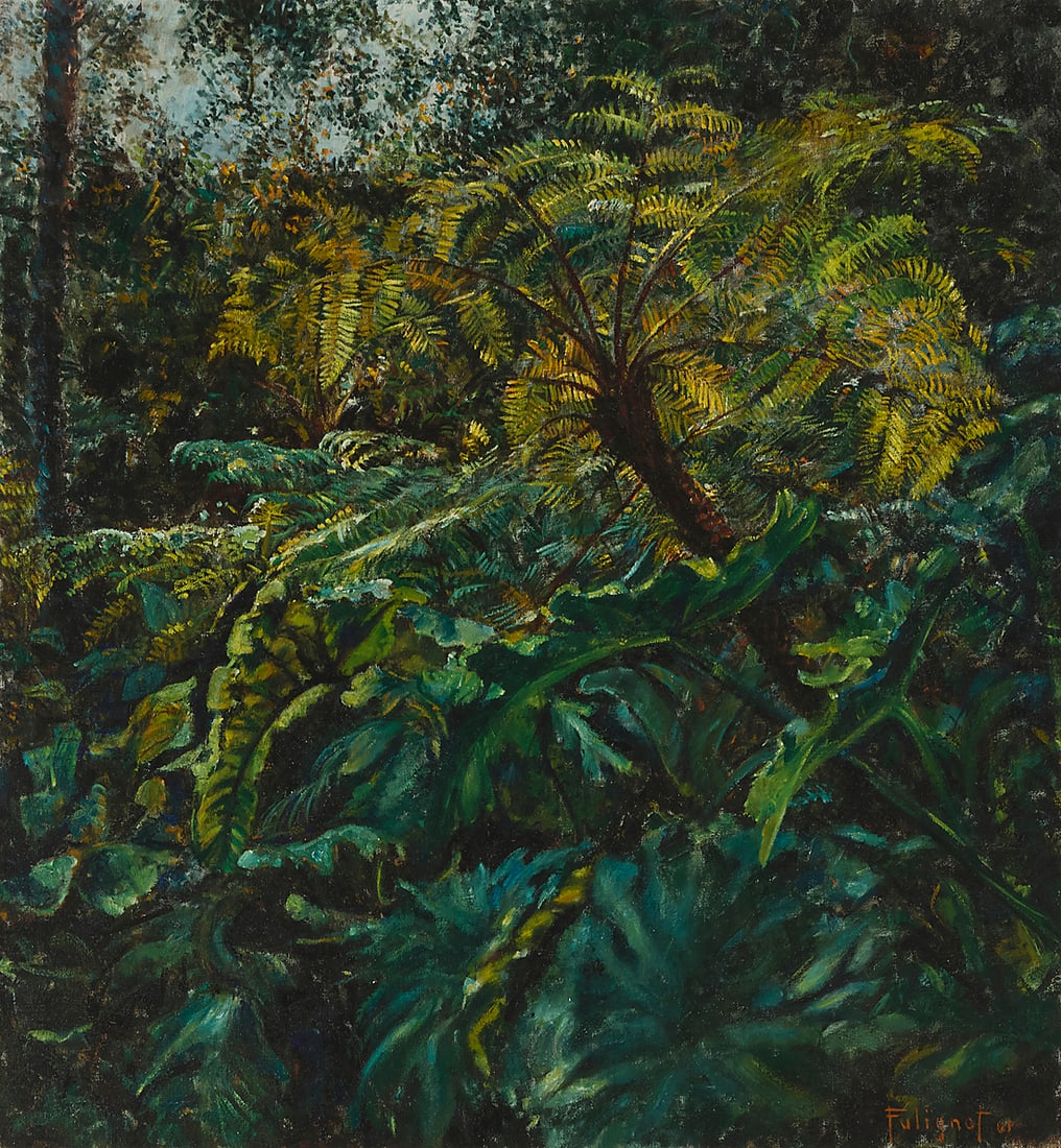 Guido Fulignot (1900-1986), Jungle interior, 1961: Guido Fulignot (1900-1986) Jungle interior, 1961 Oil on canvas Signed and dated lower right: Fulignot 61 51 3/4 x 48in Provenance: Private estate, California