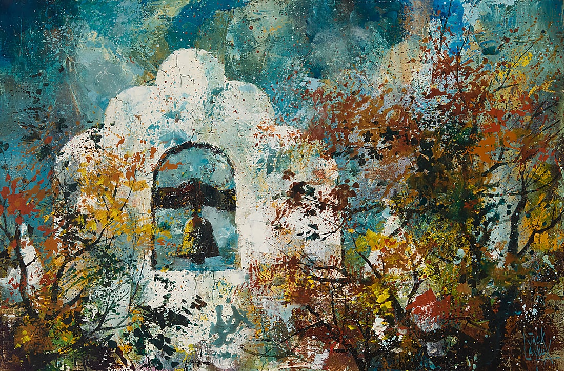 Jack Laycox 1921-1984 "Bells at Santa Inés," 1969 Oil on canvas Signed lower right: Jack / (1 of 7)