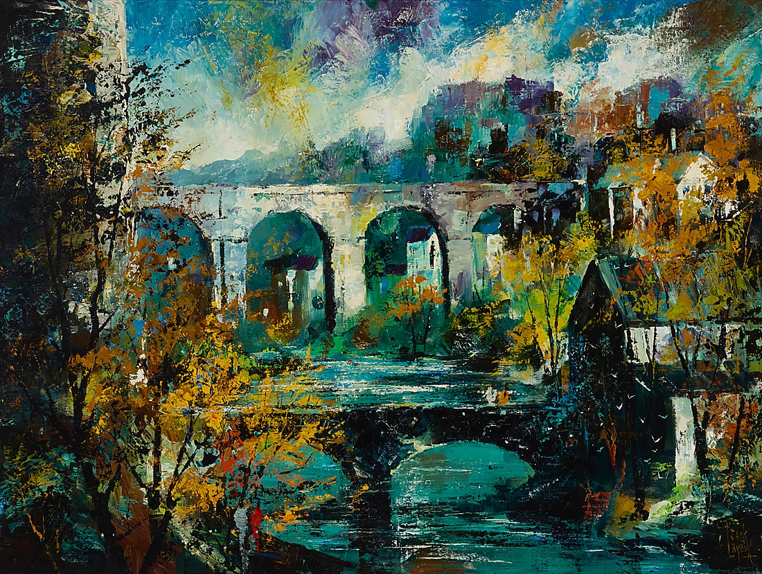 Jack Laycox (1921-1984) "Viaduct in Luxembourg" Oil on canvas Signed lower right: Jack Laycox; (1 of 14)