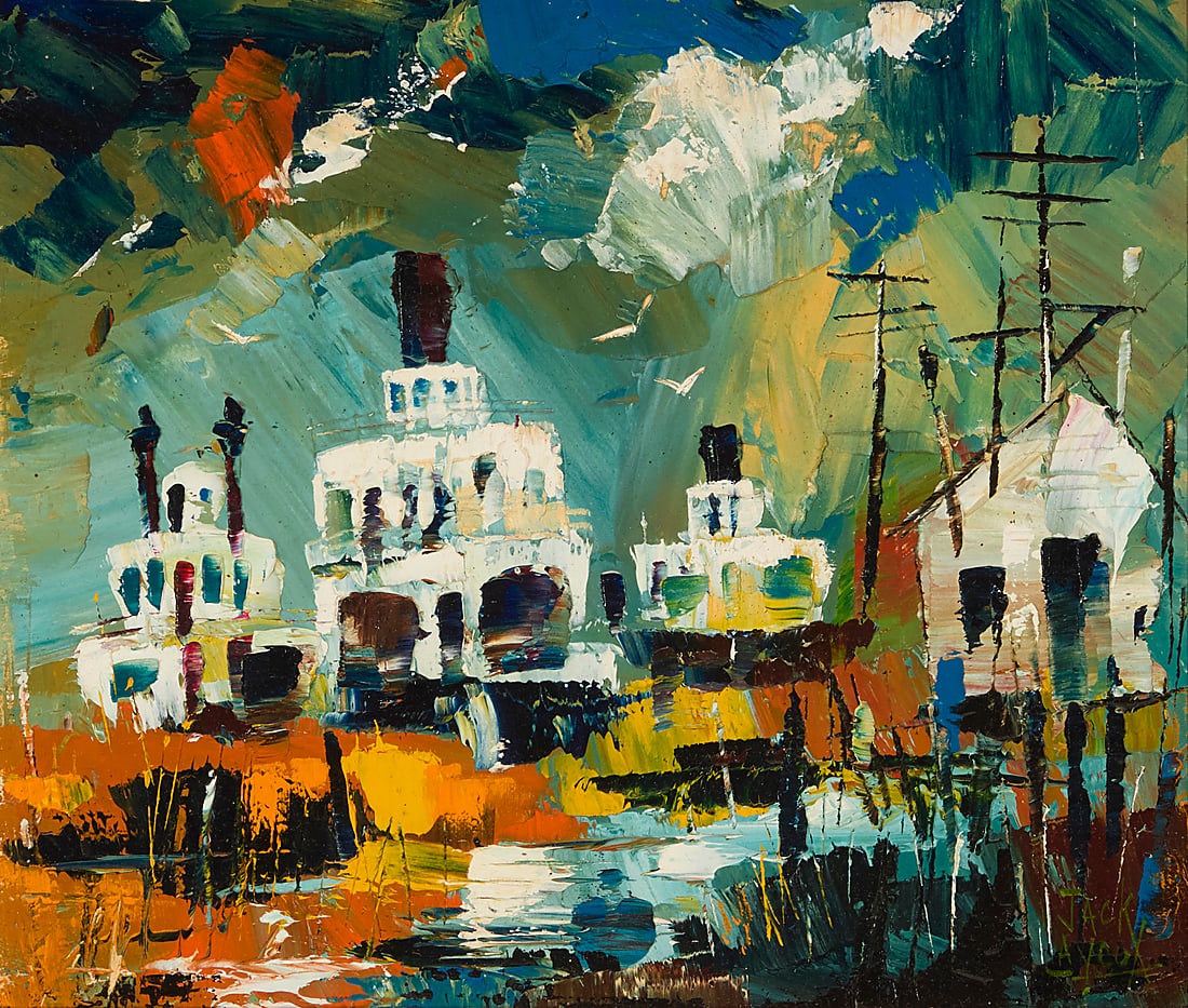 Jack Laycox (1921-1984) Boats Oil on Masonite Signed lower right: Jack Laycox 10 x 12in (1 of 5)