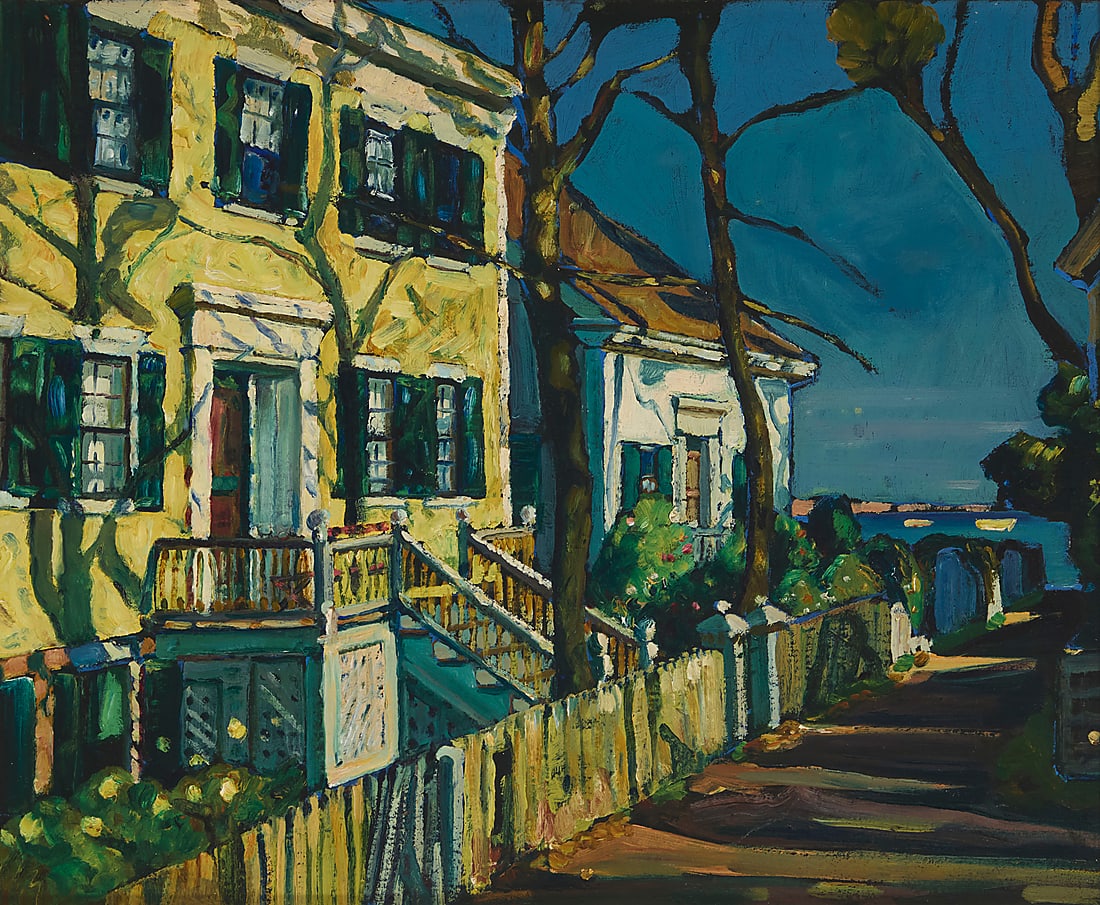 William J. Potter (1883-1964), "Provincetown, Massachusetts": William J. Potter (1883-1964) "Provincetown, Massachusetts" Oil on board Appears unsigned; titled in pencil and on a typewritten label from the Los Angeles County Museum of Art, all verso 16 x 20in P