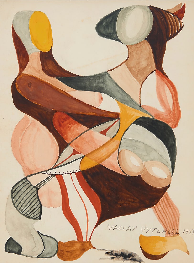Vaclav Vytlacil (1892-1984), Two figures, 1954: Vaclav Vytlacil (1892-1984) Two figures, 1954 Watercolor and ink on paper Signed and dated in pencil lower right: Vaclav Vytlacil 1954 Sight: 11 3/4 x 8 5/8in