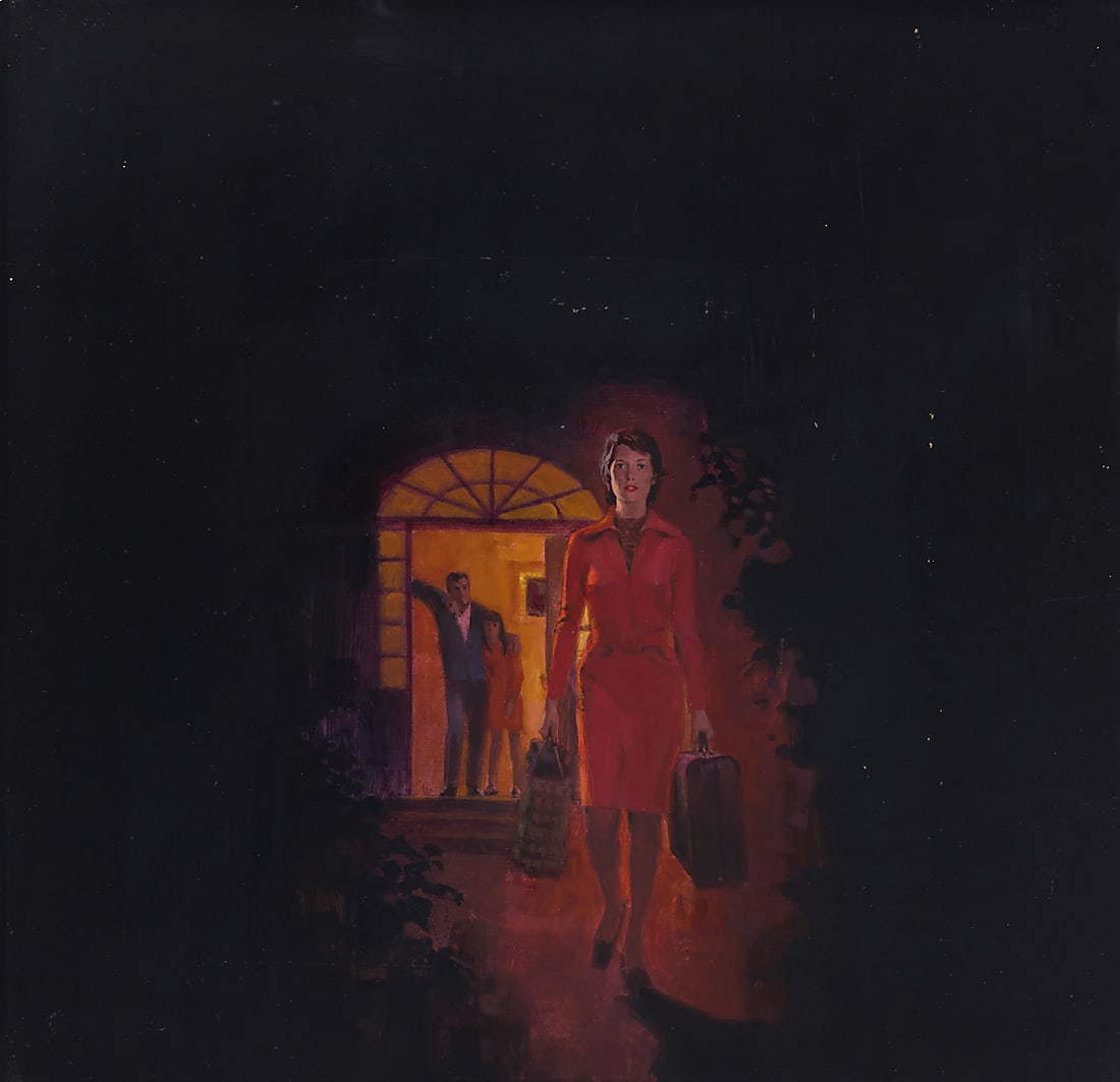 Attributed to Joseph Rudolph "Rudy" Nappi (1923-2015), "Mama Doesn't Live Here Anymore": Attributed to Joseph Rudolph "Rudy" Nappi (1923-2015) "Mama Doesn't Live Here Anymore" Oil on board Unsigned; titled in pencil, verso 16 3/4 x 17 5/8in