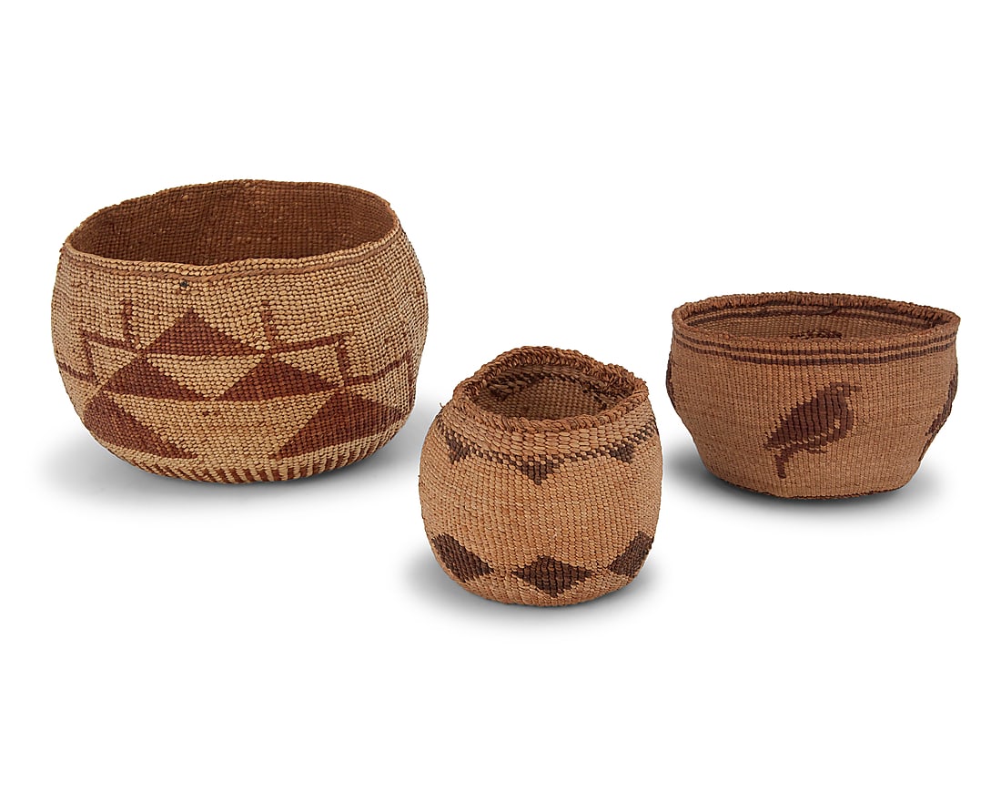 Three Klamath/Pit River polychrome baskets (1 of 4)