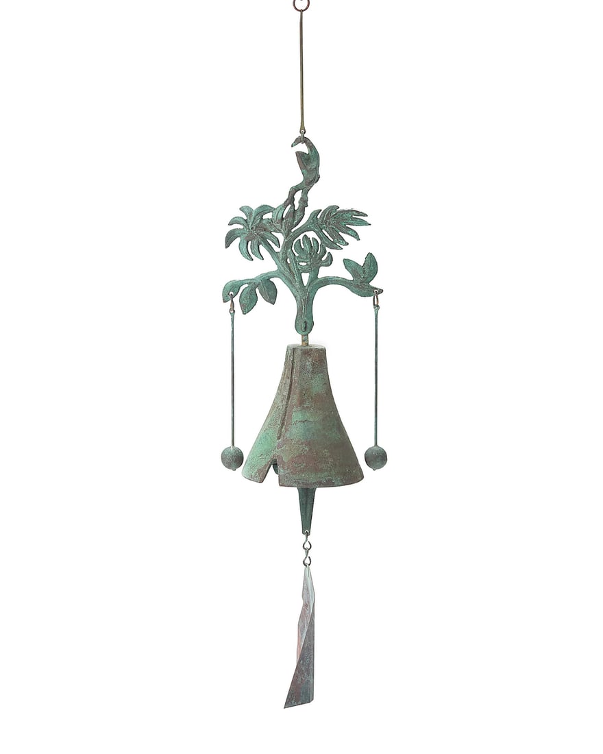 Paolo Soleri (1919-2013), A Cosanti wind bell, mid/late 20th century; Paradise Valley, AZ: Paolo Soleri (1919-2013) A Cosanti wind bell, mid/late 20th century; Paradise Valley, AZ With cast Paolo Soleri cipher The cast bronze bell with clapper and sheet copper fin, featuring an upper