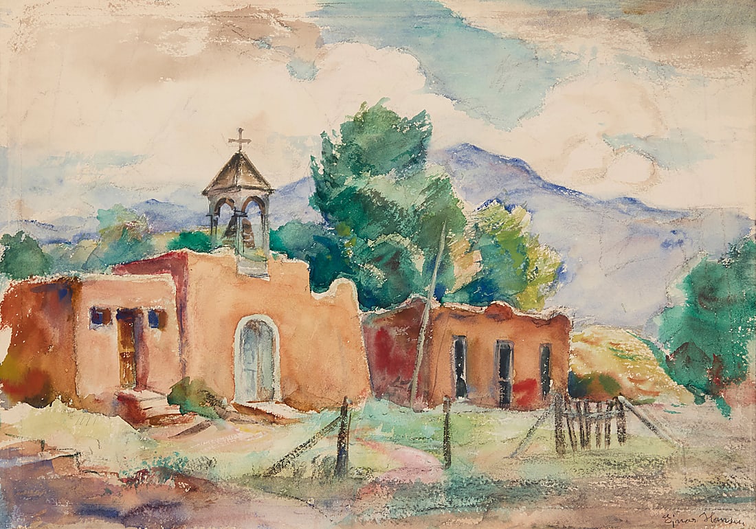 Ejnar Hansen (1884-1965), Study for "La Cienega," circa 1930: Ejnar Hansen (1884-1965) Study for "La Cienega," circa 1930 Watercolor on paper Signed in pencil lower right: Ejnar Hansen Sight: 14 1/4 x 20 1/4in