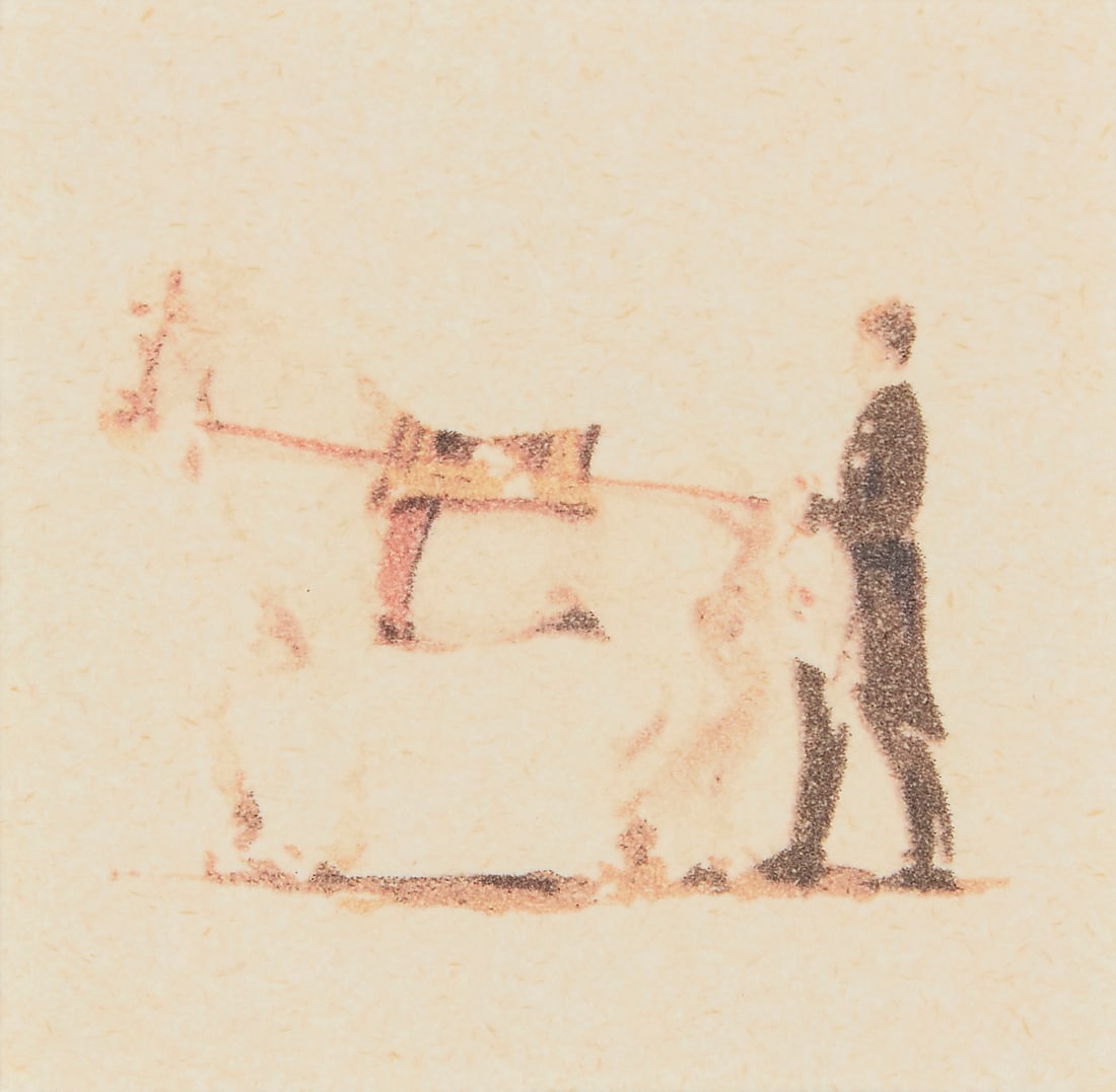 Alexandra Salehi-Vogler (b. 1963), Horse and Rider: Alexandra Salehi-Vogler (b. 1963) Horse and Rider Watercolor on paper Appears unsigned; with the artist's studio stamp on the frame's backing board Sight: 1 3/4 x 1 3/4in Provenance: Studio Wien