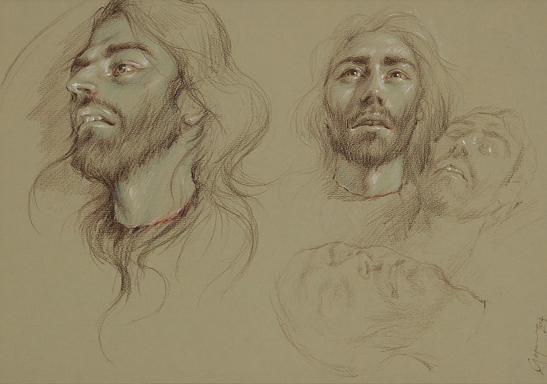Giovanni Gasparro, (b. 1983, Rome, Italy), Untitled, 2004, Pastel on green paper under glass, Sight:: Giovanni Gasparro (b. 1983) Untitled, 2004 Pastel on green paper Signed and dated in pencil lower right: Gasparro 2004 Sight: 13 1/2 x 19 1/4in Provenance: Collection of the artist, Giovanni Gasparro