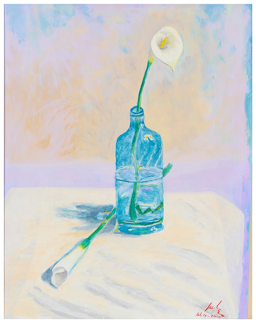 Jose Jule (20th Century), "Flor de Amor," 2000: Jose Jule (20th Century) "Flor de Amor," 2000 Acrylic on paper Signed and dated lower right: Jule / Feb 14 - 2000; signed and dated again, and titled, all verso Sight: 23 3/4 x 18 1/2in